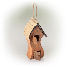 Load image into Gallery viewer, 17 in. Tall Outdoor Abstract Swirly Hanging Wooden Birdhouse, Orange
