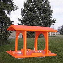 Load image into Gallery viewer, Amish Premium Poly Oriole Bird-Feeder, Outdoor Hanging Feeder with 2 Jelly Cups and 2 Fruit Rods, American Made, Bright Orange
