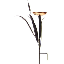 Load image into Gallery viewer, 50 in. Tall Copper Single Cattail Birdbath with 1 Bowl and Stake
