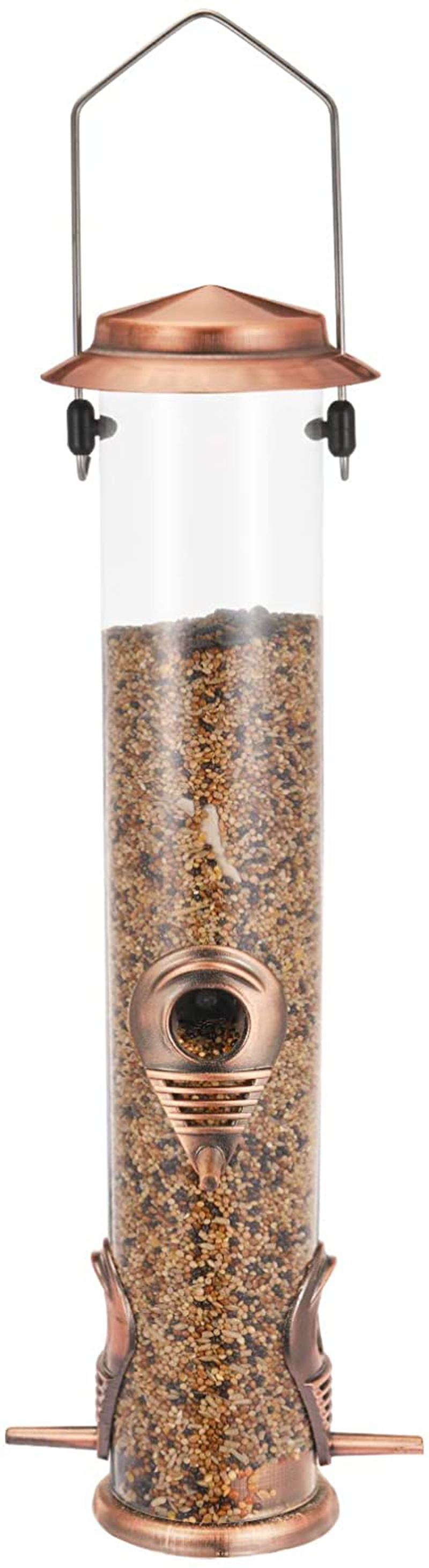 Ointo Garden Tube Bird Feeder Hanging with 4,Copper Feeding Ports Wild Bird Seed Feeder for Mix Seed Blends Heavy Duty