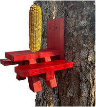Load image into Gallery viewer, Squirrel Feeder for Outside – Red Picnic Table – Large Size – Squirrel Picnic Table Feeder – Squirrel Corn Cob Holder – Squirrel Food Bench Feeding – Made in USA
