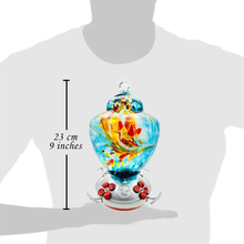 Load image into Gallery viewer, Hummingbird Feeder with Perch - Hand Blown Glass - Blue - 38 Fluid Ounces Hummingbird Nectar Capacity Include Hanging Wires and Moat Hook
