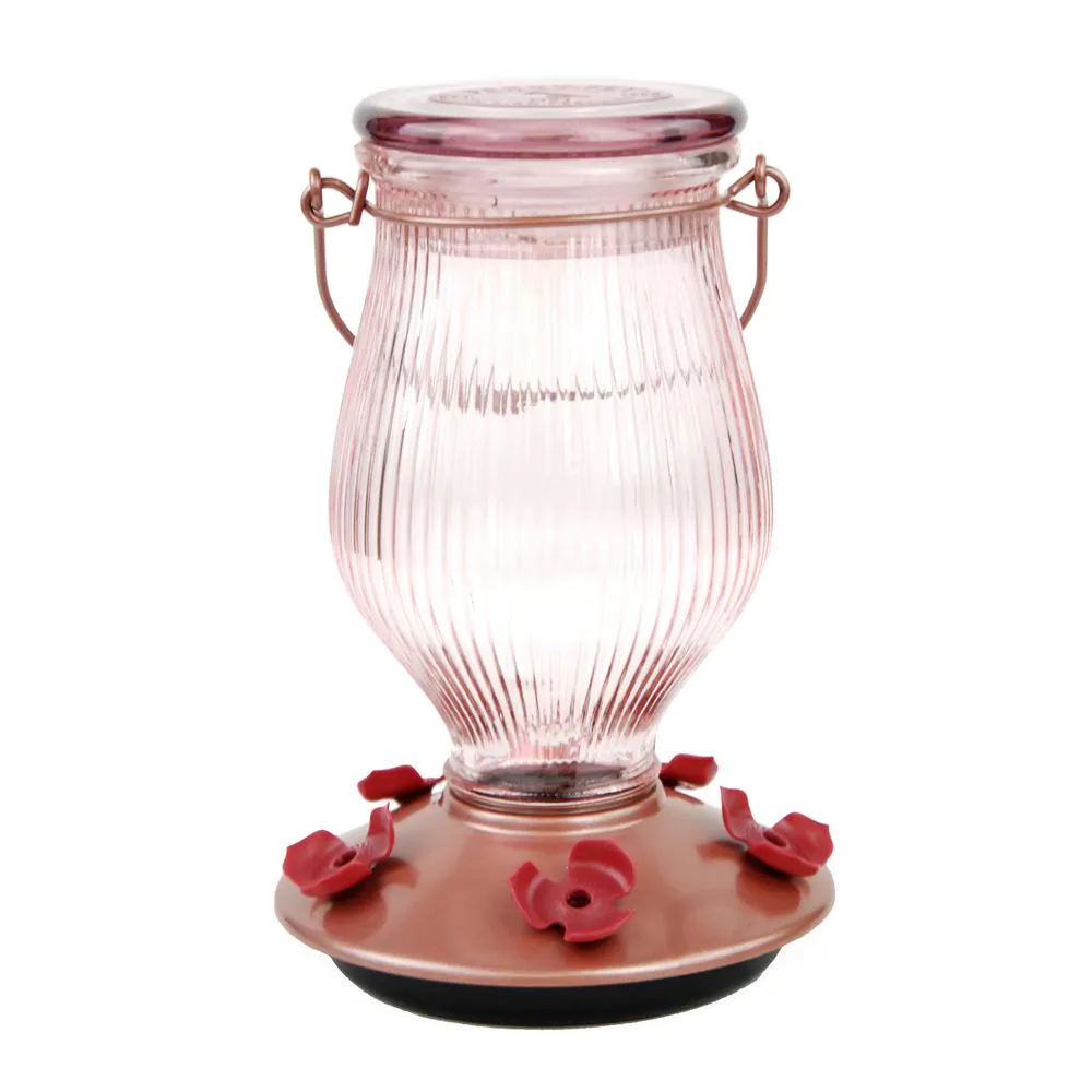 Rose Gold Top-Fill Decorative Glass Hummingbird Feeder - 24 oz. Capacity