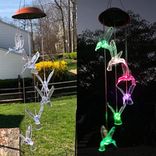 Load image into Gallery viewer, IMAGE Wind Chimes Solar Hummingbird Wind Chime Color Changing Lights Outdoor Solar Lights Hanging Decorative Garden Lights Xmas Gifts for Decor Home Garden Patio Yard Indoor Outdoor

