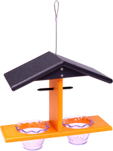 Load image into Gallery viewer, Amish-Made Oriole Bird Feeder, Double-Cup Jelly Oriole Feeder with Pegs for Orange Halves (Orange/Black)
