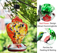 Load image into Gallery viewer, Blue Hummingbird Feeder with Perch - Hand Blown Glass - 38 Fluid Ounces Hummingbird Nectar Capacity Include Hanging Wires and Moat Hook
