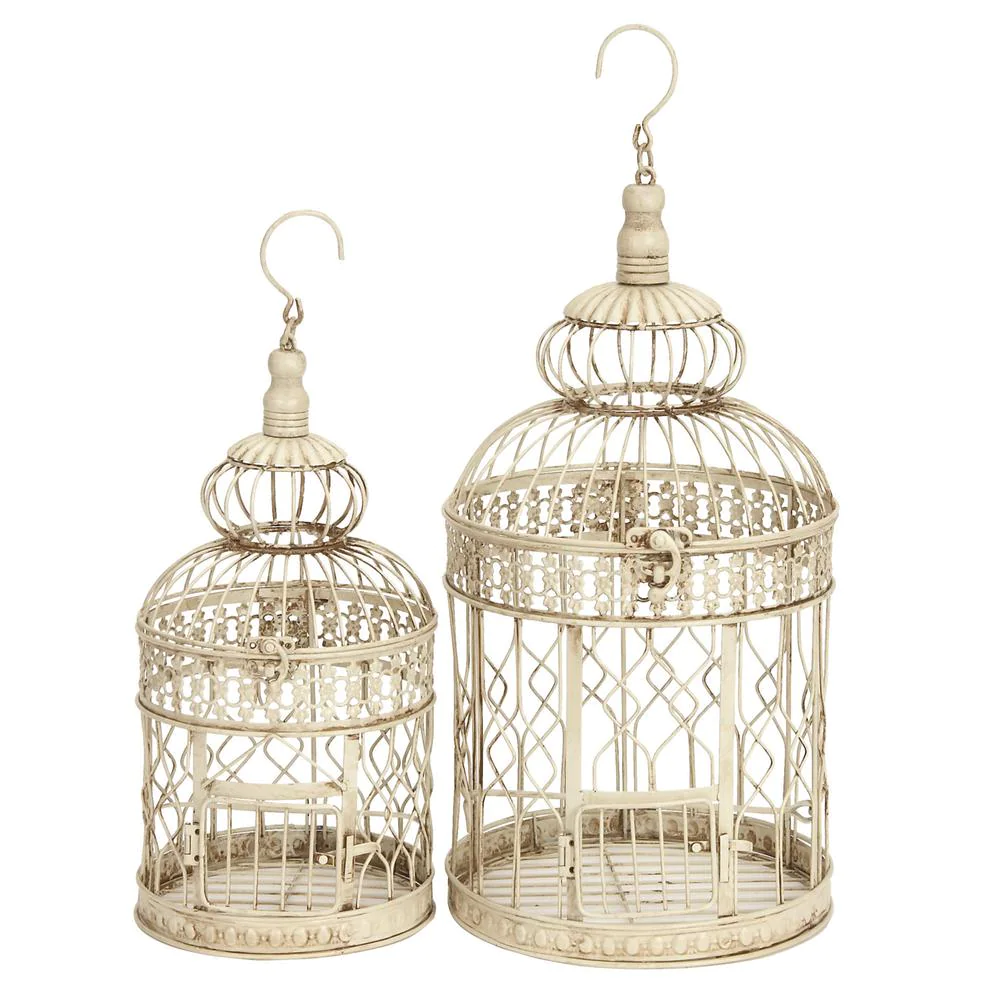 22 in. and 18 in. Distressed White Classic Metal Birdcage (Set of 2)