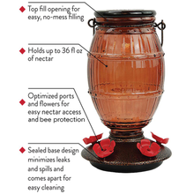 Load image into Gallery viewer, Prohibition Top-Fill Decorative Glass Hummingbird Feeder - parts
