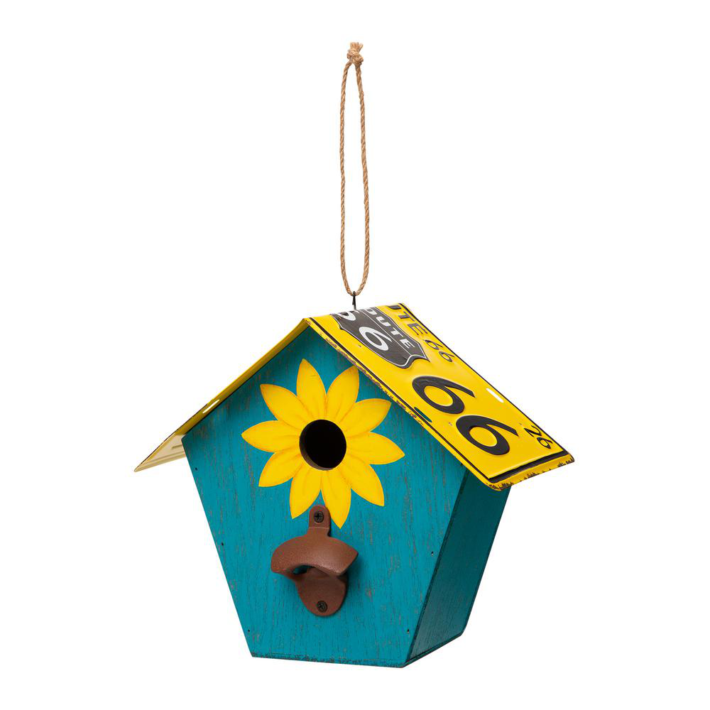 10.75 in. L Blue Wood/Metal Licence Plates Birdhouse