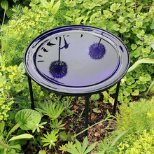 Load image into Gallery viewer, 12.5 in. Dia Cobalt Blue Reflective Crackle Glass Birdbath Bowl
