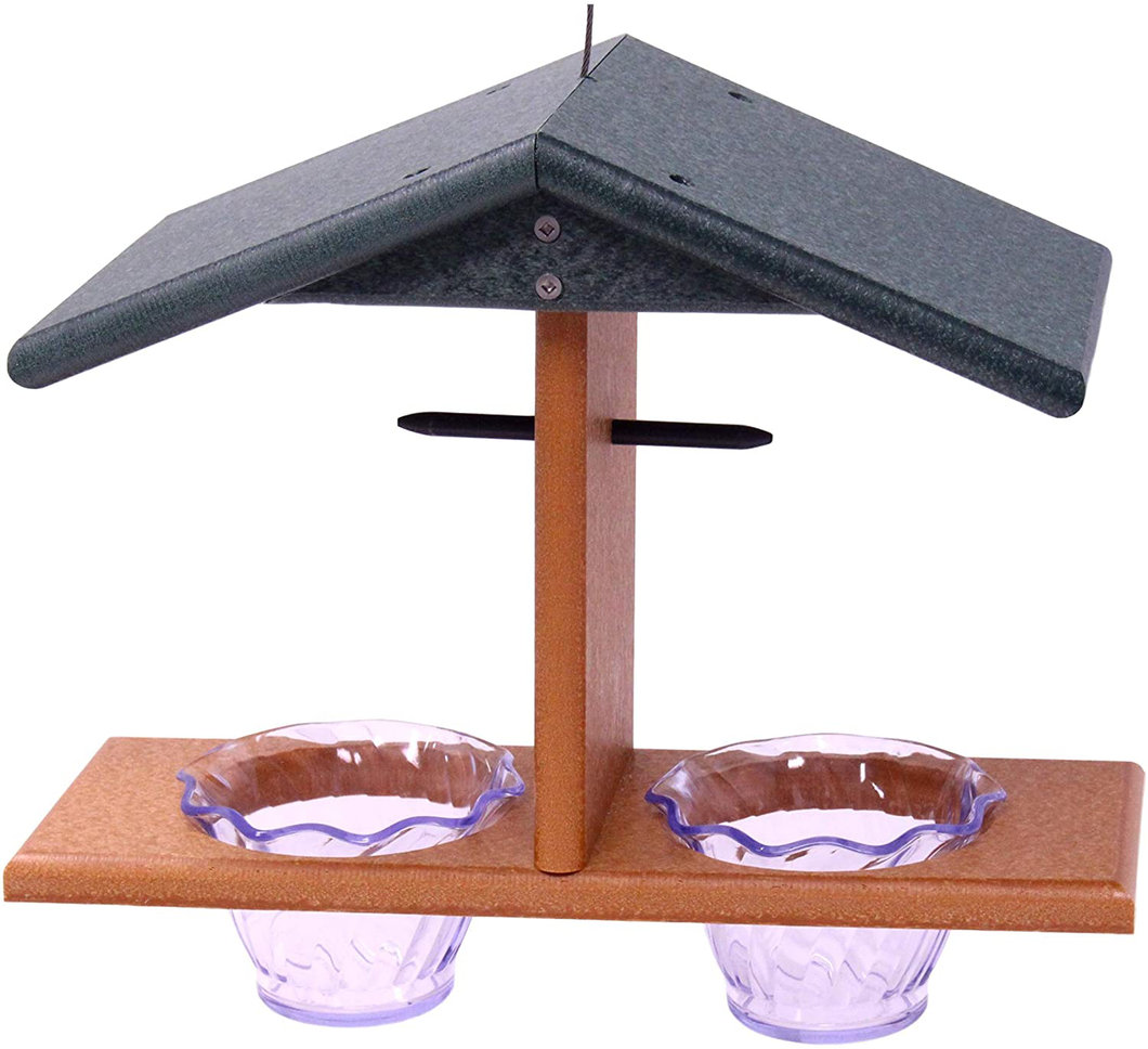 Amish-Made Oriole Bird Feeder, Double-Cup Jelly Oriole Feeder with Pegs for Orange Halves (Orange/Black)