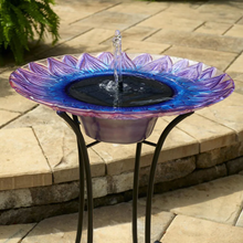 Load image into Gallery viewer, Bell Flower Glass Solar Birdbath - Outside
