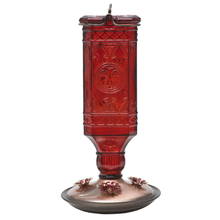 Load image into Gallery viewer, Red Antique Square Decorative Glass Hummingbird Feeder - 24 oz. Capacity
