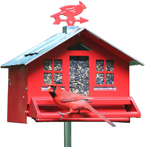 Perky-Pet 338 Squirrel-Be-Gone II Country House Bird Feeder with Weathervane, 8 lb, Red
