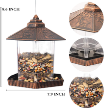 Load image into Gallery viewer, NEROSUN Hanging Wild Bird Feeders for Outside,Outdoors, Red Copper Panorama Gazebo Squirrel Proof Bird Feeder with Hexagon Shaped Roof Decor for Yard Garden Decorations

