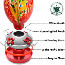 Load image into Gallery viewer, Muse Garden Hummingbird Feeder for Outdoors, Hand Blown Glass, 25 Ounces, Containing Ant Moat, Phoenix
