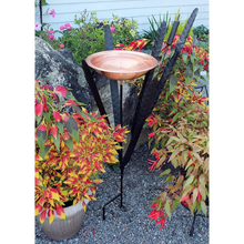 Load image into Gallery viewer, Copper Single Cattail Birdbath with 1 Bowl and Stake - Outside
