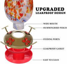 Load image into Gallery viewer, Oppower Hummingbird Feeder for Outdoors, Hand Blown Glass Humming Bird Feeder, 26 Ounces, Easy to Clear &amp; Filling, Containing Ant Moat and Hook
