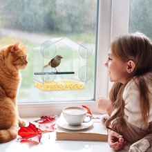 Load image into Gallery viewer, Acrylic Squirrel Proof Clear Window Bird Feeder with Strong Suction Cups and Sliding Seed Tray
