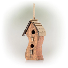 Load image into Gallery viewer, 17 in. Tall Outdoor Abstract Swirly Hanging Wooden Birdhouse, Orange
