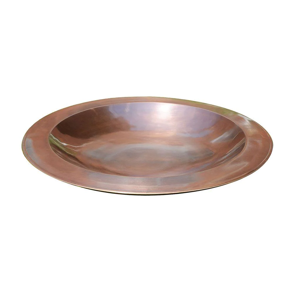 24 in. Dia Antique Copper Plated Large Brass Classic Birdbath with Shallow Rimmed Bowl