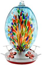 Load image into Gallery viewer, WOSIBO Hummingbird Feeder for Outdoors - Hand Blown Glass -Patio Large 30 Ounces Colorful Hummingbird Feeder, Brush and Service Card Blue Flower
