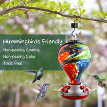 Load image into Gallery viewer, Muse Garden Hummingbird Feeder for Outdoors, Hand Blown Glass, 32 Ounces, Containing Ant Moat, Nebula
