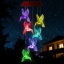 Load image into Gallery viewer, PATHONOR Solar Hummingbird Wind Chimes, Color Changing Solar Wind Chime Outdoor Waterproof Hummingbird LED Solar Lights, Gifts for Mom Grandma Birthday Christmas Party Night Garden Hanging Decoration
