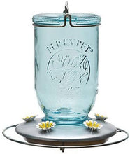 Load image into Gallery viewer, Blue Mason Jar Glass Hummingbird Feeder - Holds 32 oz of Nectar
