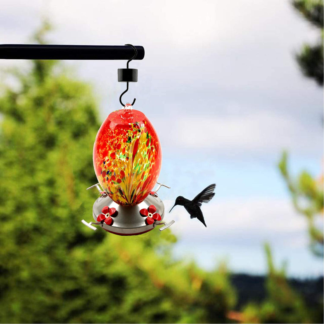 Beautiful Red Phoenix Hand Blown Glass Hummingbird Feeder - Holds 25 oz of Nectar