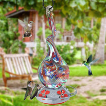 Load image into Gallery viewer, 16 Oz Gnarly Glass Neck Gourd Hand Blown Glass Hummingbird Feeder
